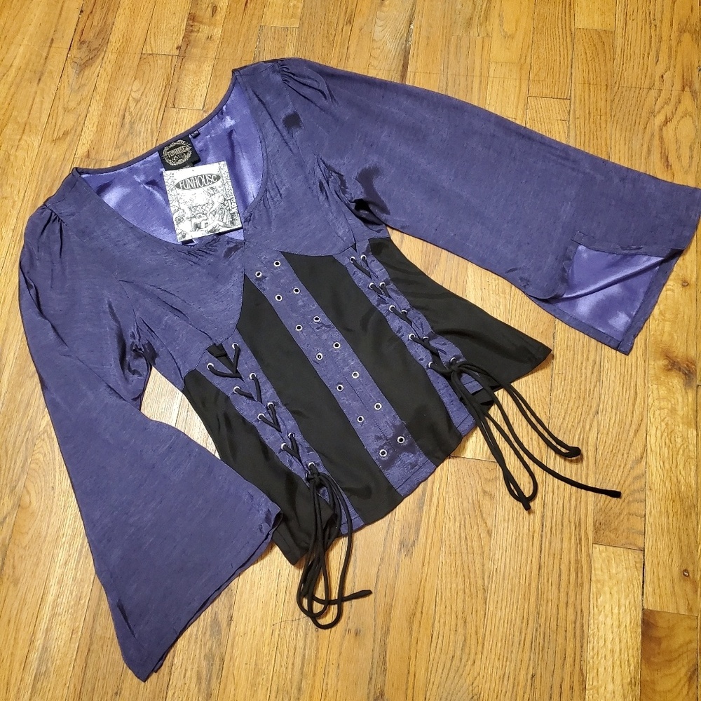 Funhouse novelty bell-sleeve corset blouse